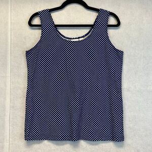 CHICO'S Tank Top Women's Large (Chico’s 2) Blue White Sleeveless Polka Dot Scoop